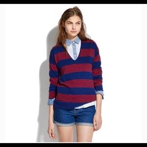 EUC Women’s Madewell Deckhouse V Neck Sweater size Small in Navy & Red